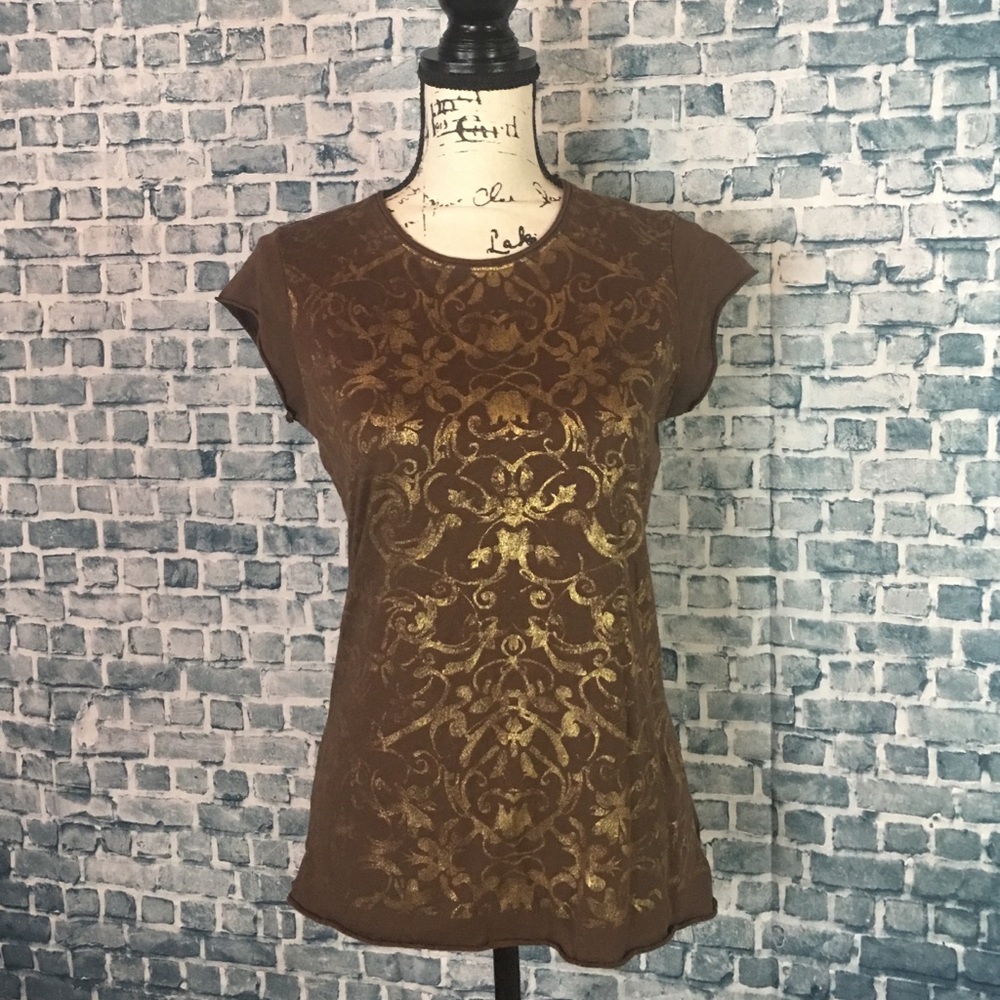 Tahiti M Brown/Gold Sparkle Cotton Tee T-Shirt
